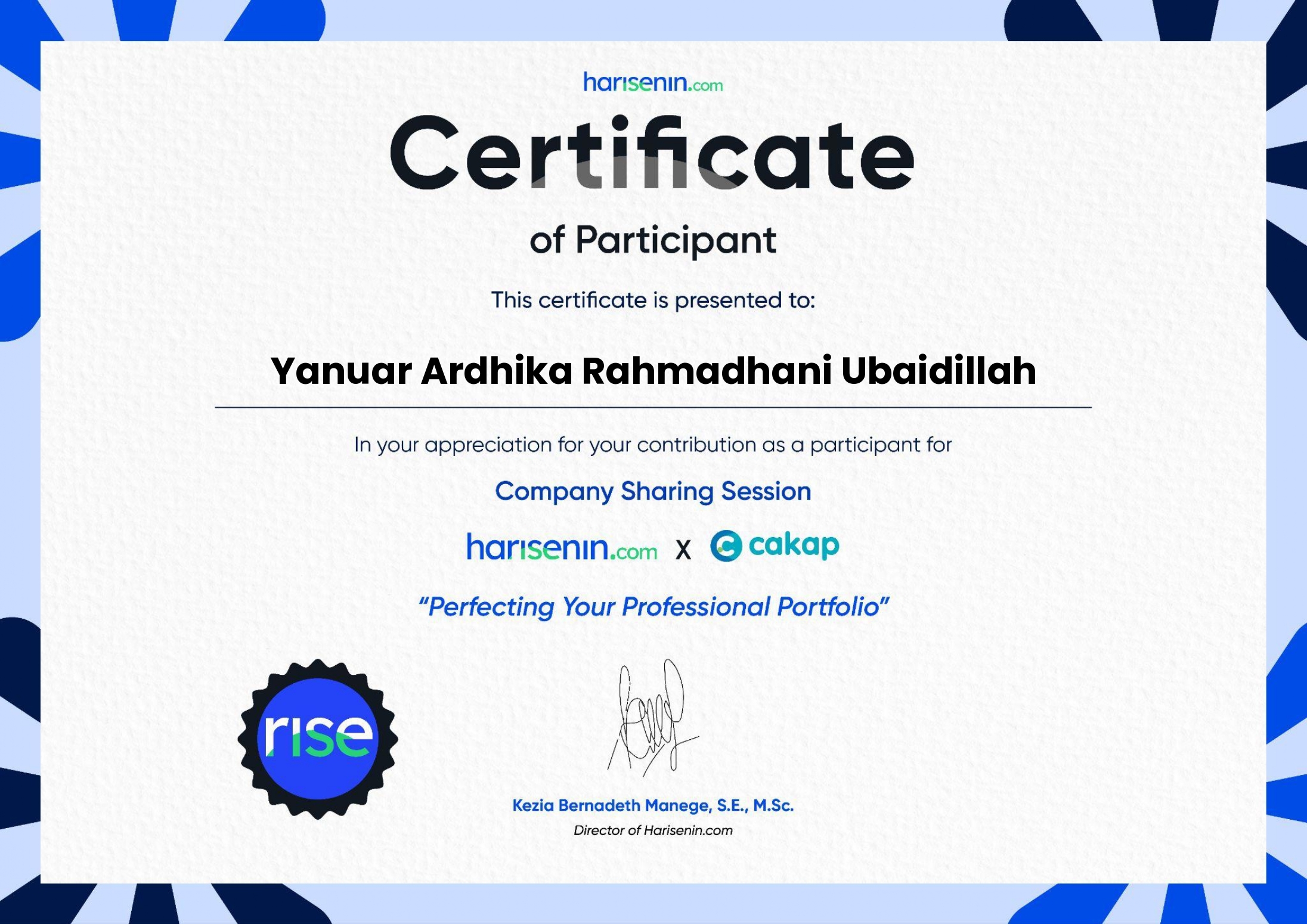 Webinar "Perfecting Your Personal Portofolio" - Harisenin x Cakap 2023