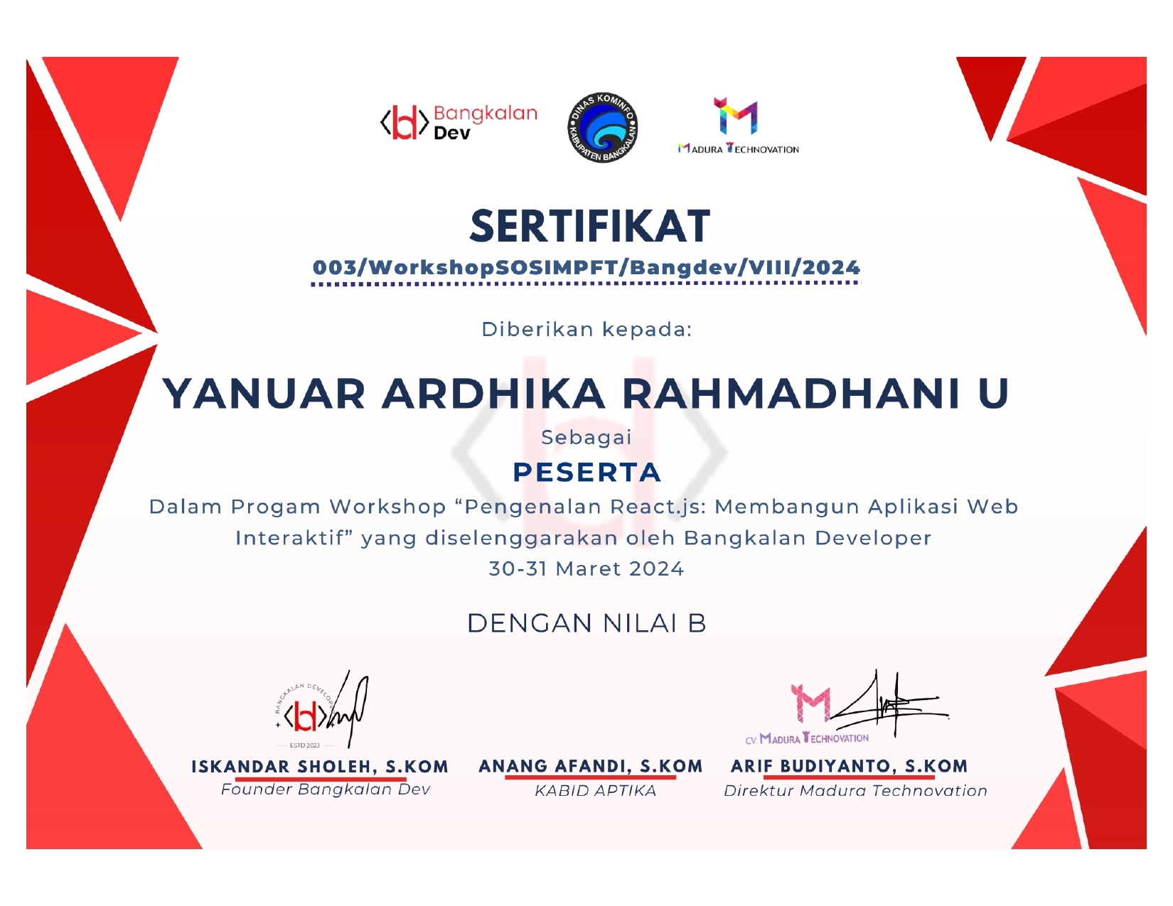 Workshop "Pengenalan React.js: Membangun Aplikasi Web Interaktif" - Bangkalan Developer 2024