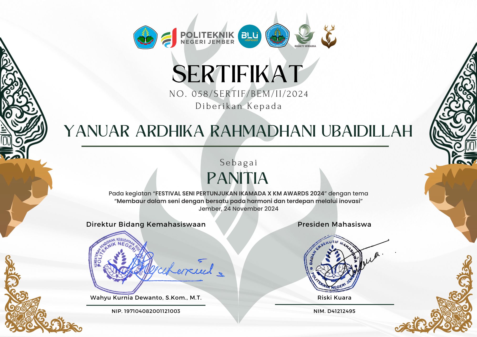 Kepanitian Festival Seni Pertunjukan Ikamada x KM Awards 2024 - CO Sie PDD