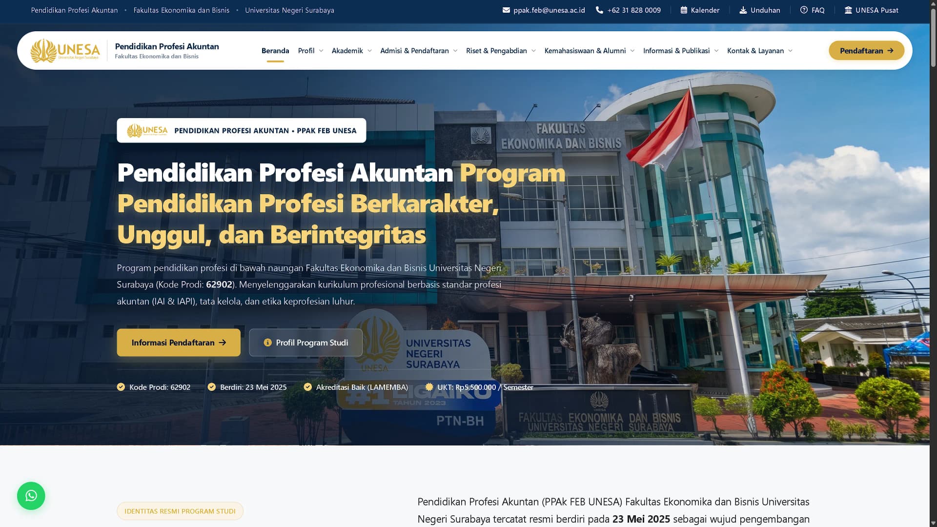 Website Profil Resmi PPAk FEB UNESA - Sistem Informasi Akademik & CMS