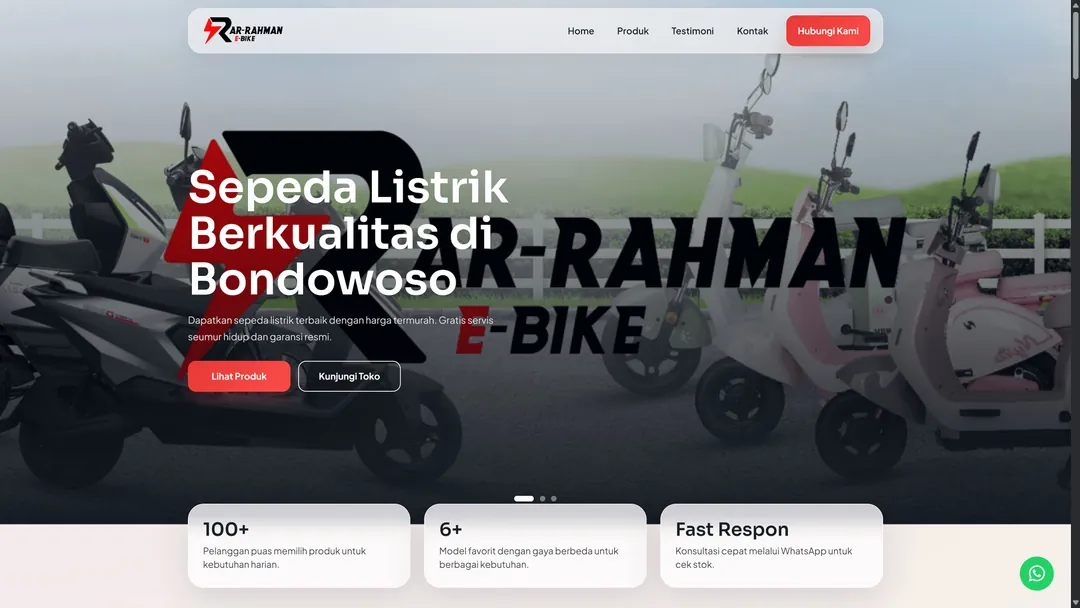 Website Ar-Rahman E-Bike Bondowoso - Penjualan & Layanan Sepeda Listrik
